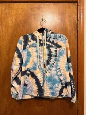 ivory ella Tie-Dye Hooded Zip Jacket in Teal, Black & Yellow
